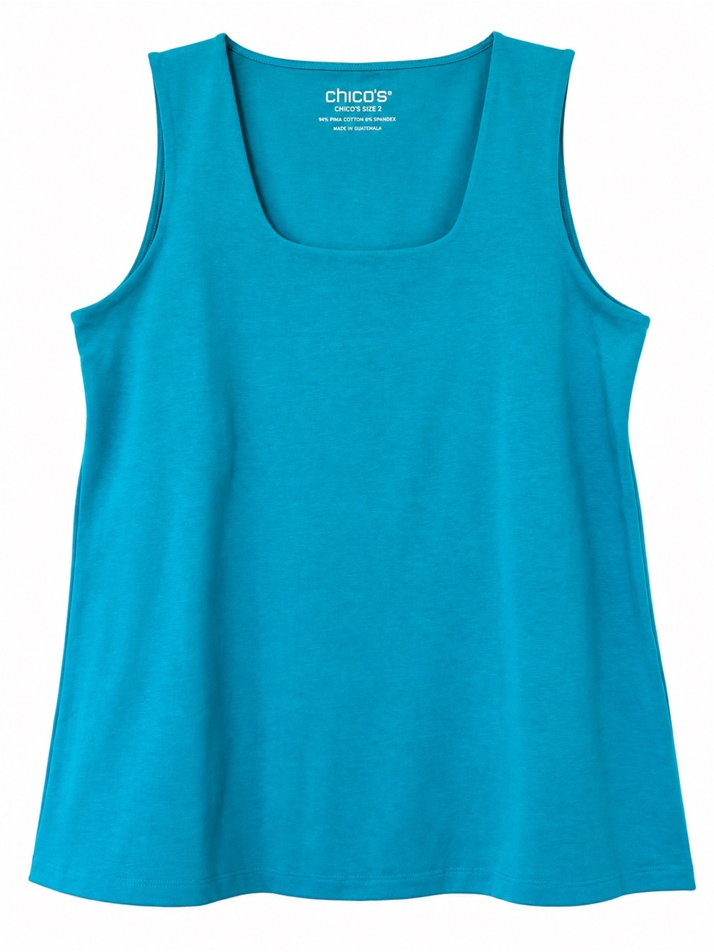 Chico’s Square Neck Pima Cotton Tank Top Peacock Blue Size 2 NWT